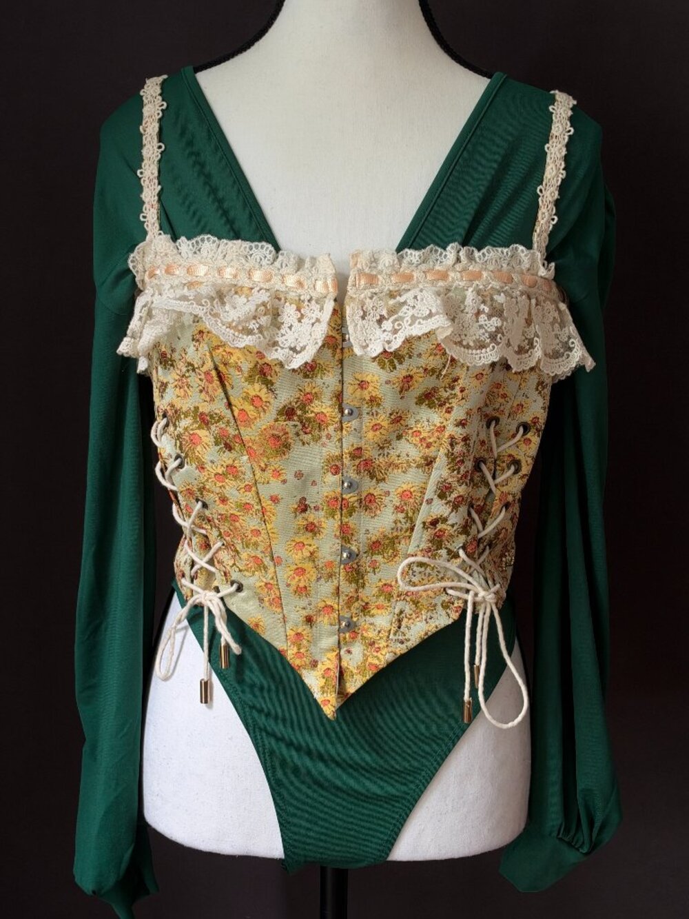 Lacemade Van Gogh Sunflower Corset + SHEIN Green Bodysuit Costume Set M/L